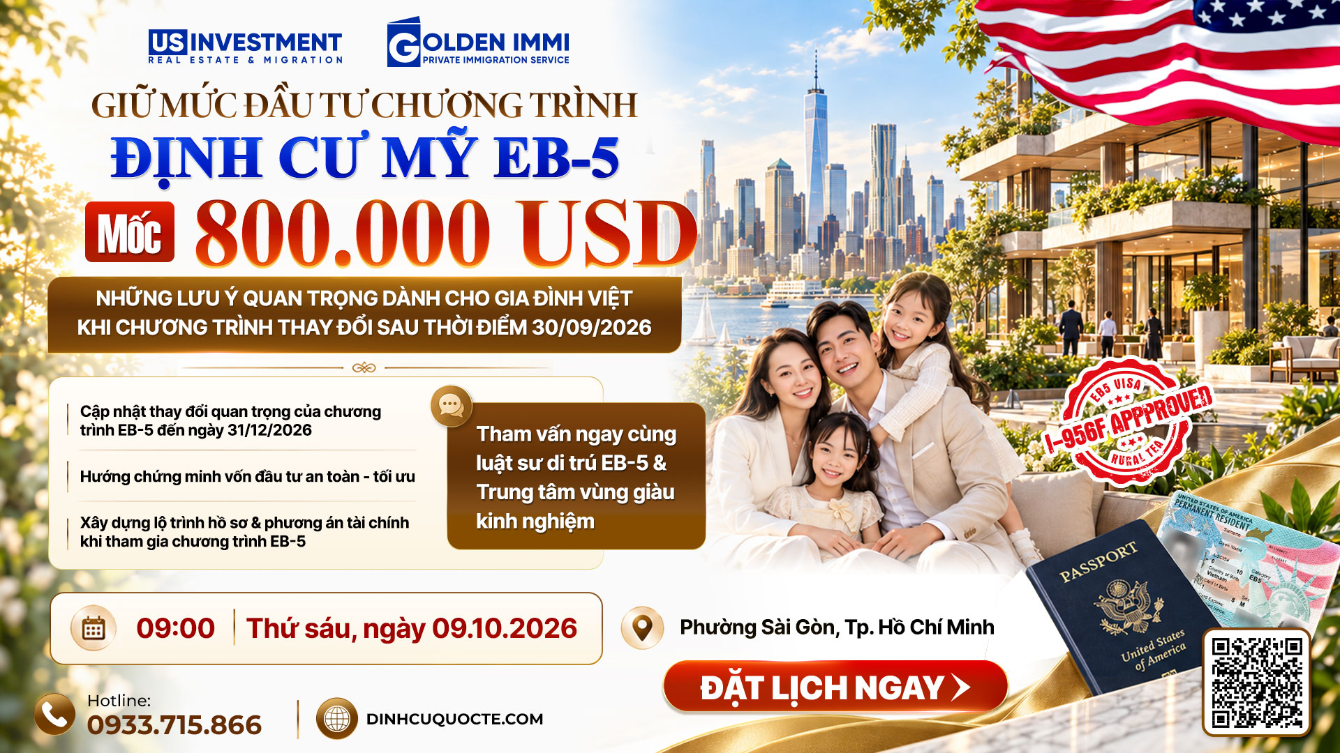[PRIVATE CONSULTANT MEETING]: GIỮ MỨC ĐẦU TƯ CHƯƠNG TRÌNH ĐỊNH CƯ MỸ EB-5 MỐC 800.000USD