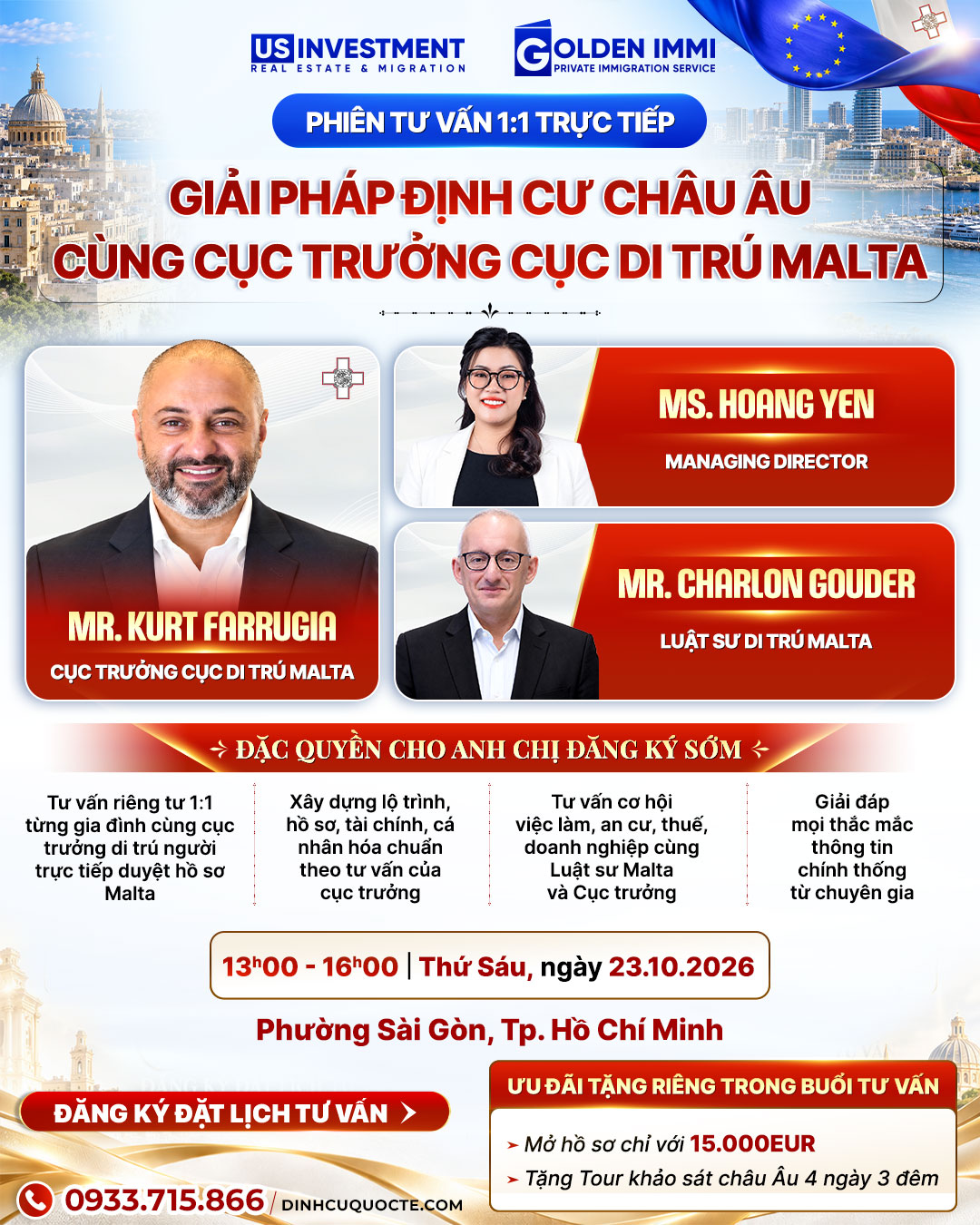 [ĐẶC BIỆT] PHIÊN TƯ VẤN 1:1 TRỰC TIẾP – GIẢI PHÁP ĐỊNH CƯ CHÂU ÂU CÙNG CỤC TRƯỞNG CỤC DI TRÚ MALTA