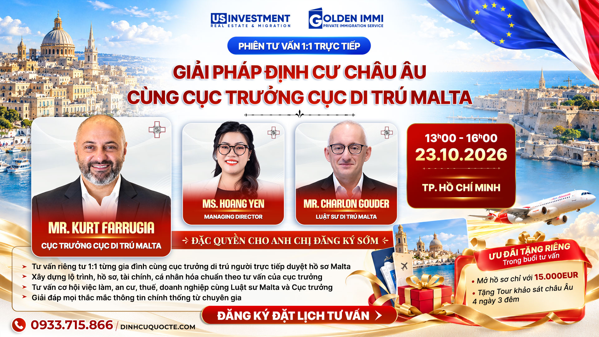 [ĐẶC BIỆT] PHIÊN TƯ VẤN 1:1 TRỰC TIẾP – GIẢI PHÁP ĐỊNH CƯ CHÂU ÂU CÙNG CỤC TRƯỞNG CỤC DI TRÚ MALTA